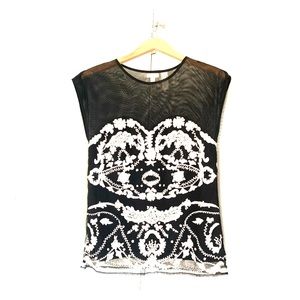 Odille Anthropologie embroidered sheer blouse S